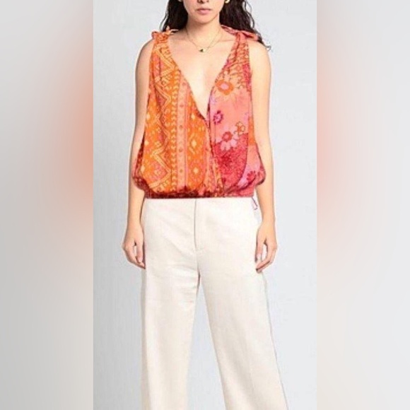 Free People NWOT- Tied To You Tank Top in Lemonade Combo - Picture 4 of 8